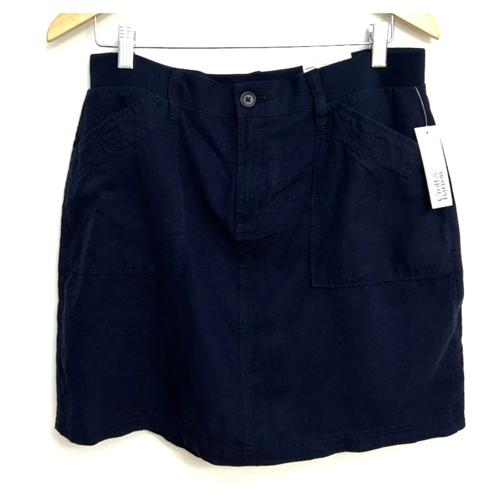 Croft & Barrow Skort Women's 12 Navy Blue Linen Cotton Blend Classic